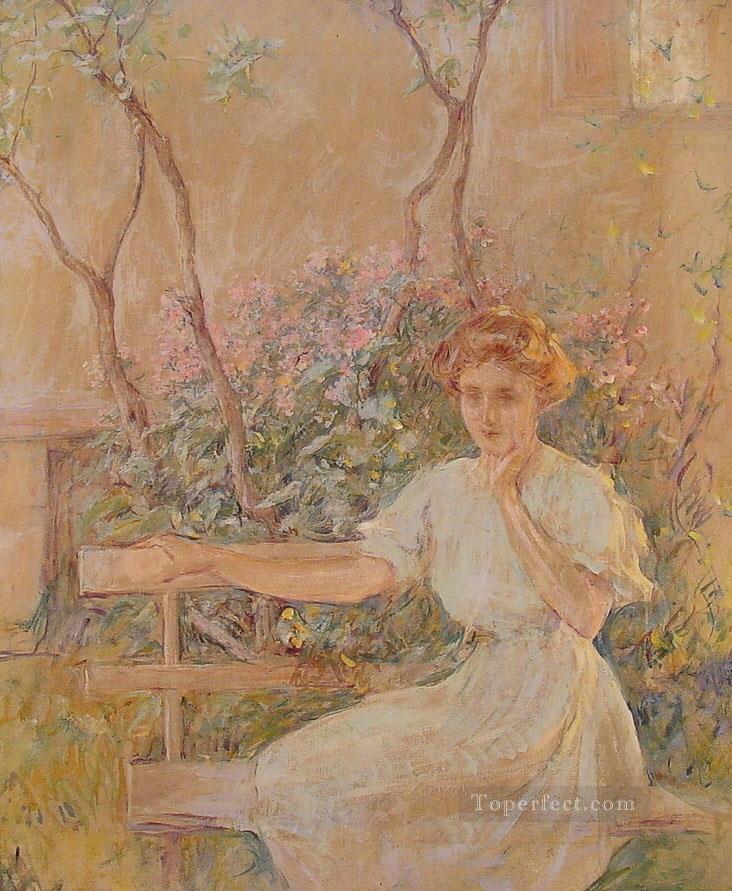 ガーデンシートの女性ロバート・リード油絵